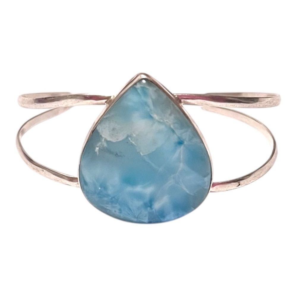 Sterling Silver Large Teardrop Larimar Cuff Bracelet
